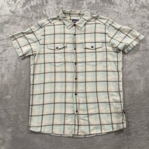 Patagonia Shirt Mens Large White Oragnic Cotton Plaid Short Sleeve Button Up